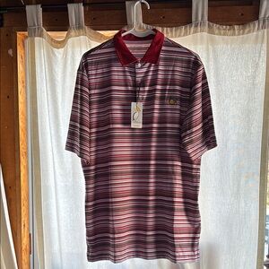 Red Polo Shirt with Striped Pattern and Short Sleeves